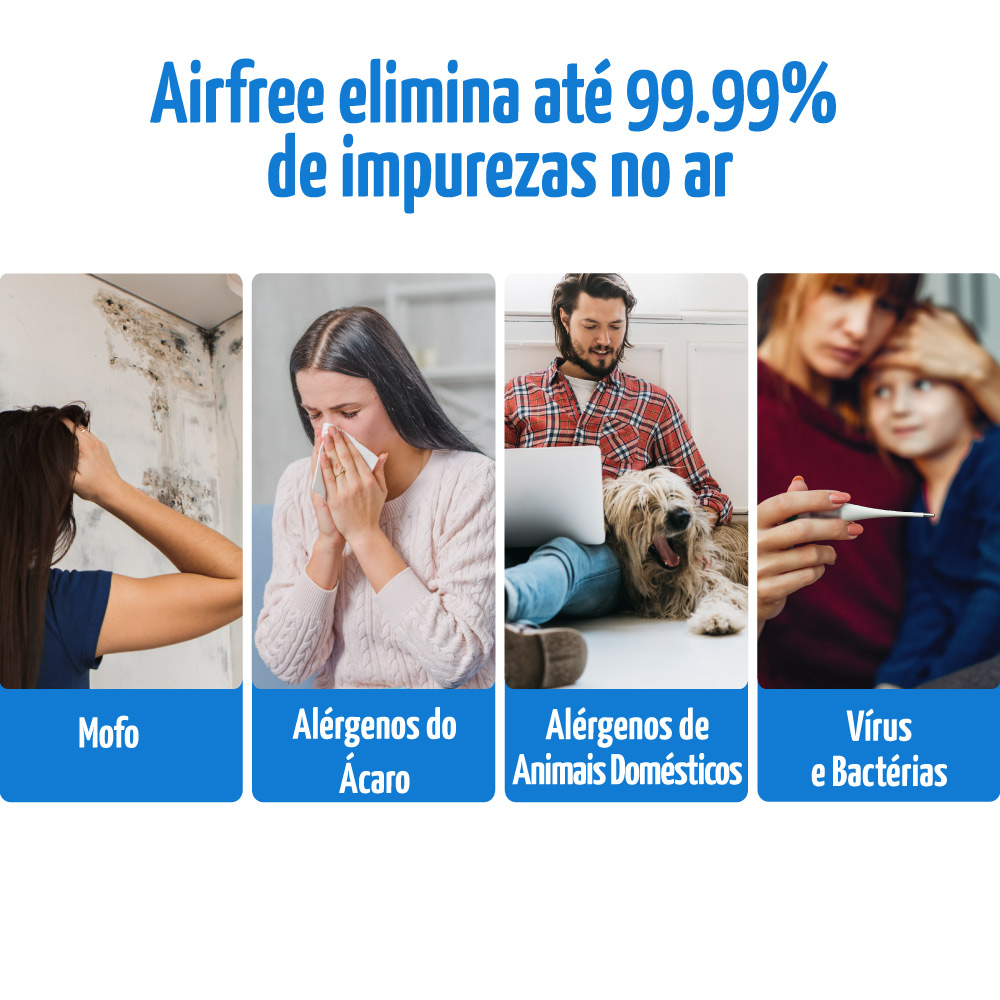 os purificadores airfree eliminam ate 99 por cento das impurezas do ar